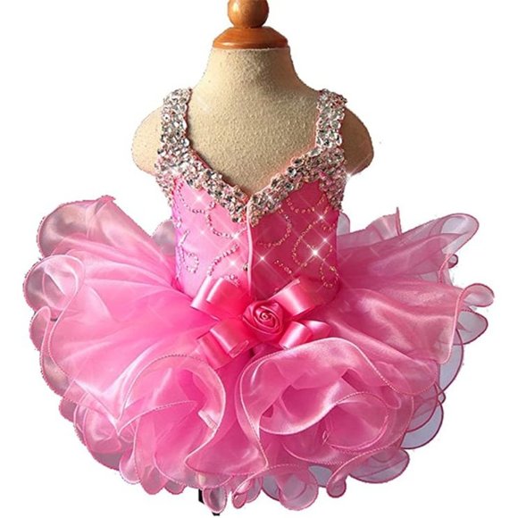 NEW Beautiful Sparkling Bling Rhinestone Pink Baby Gown Flower Girl Dress - Picture 5 of 5